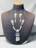 One Of The Best Vintage Native American Zuni Turquoise Inlay Kachina Sterling Silver Necklace-Nativo Arts