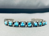 Fabulous Vintage Native American Zuni 9 Carved Blue Gem Turquoise Sterling Silver Bracelet-Nativo Arts