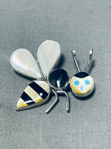 Whimsical Native American Zuni Mother Of Pearl Sterling Silver Bumblebee Pin/ Pendant-Nativo Arts