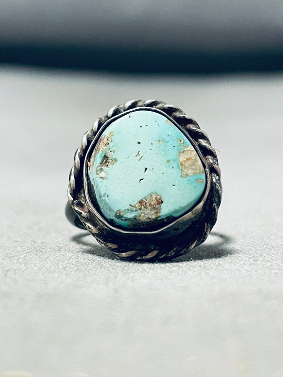 Natural Apache Turquoise Vintage Native American Navajo Sterling Silver Ring Old-Nativo Arts