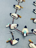 Ducks!! Very Rare Vintage Santo Domingo Turquoise Sterling Silver Necklace Old-Nativo Arts