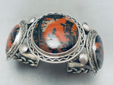 Cross In The Petrified Wood Vintage Native American Navajo Sterling Silver Bracelet-Nativo Arts