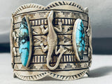 Unbelievable Native American Navajo 3 Blue Diamond Turquoise 4 Silver Gekkos Huge Bracelet-Nativo Arts