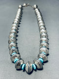 Gasp! 189 Gram Native American Navajo Turquoise Sterling Coin Silver Signed Necklace-Nativo Arts