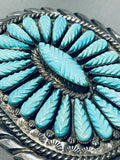 Rob Eustace Hand Carved Turquoise Vintage Native American Zuni Sterling Silver Buckle-Nativo Arts