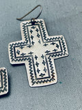 Impressive Vintage Navajo Sterling Silver Cross Earrings-Nativo Arts