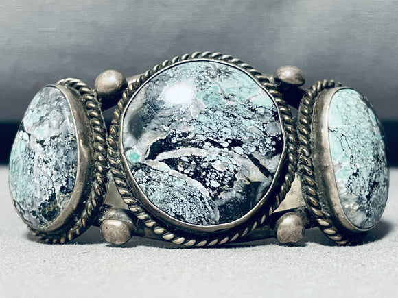 Whitewater Turquoise!! Vintage Native American Navajo Sterling Silver Bracelet Cuff-Nativo Arts