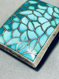 Rodney Hughte Vintage Native American Zuni Blue Gem Turquoise Sterling Silver Buckle-Nativo Arts