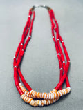Ming Boggling Long Coral Native American Navajo Sterling Silver Necklace-Nativo Arts