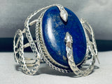 Snakes Around Lapis Vintage Native American Navajo Sterling Silver Bracelet-Nativo Arts