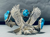 Fly Like An Eagle Vintage Native American Navajo Turquoise Sterling Silver Bracelet-Nativo Arts