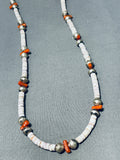 Native American Glorious Vintage Santo Domingo Coral Shell Heishi Sterling Silver Necklace-Nativo Arts