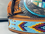 Important Vintage Native American Navajo Abe Begay Inlay Sterling Silver Buckle Belt-Nativo Arts