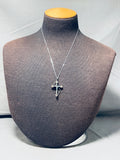 Detailed Vintage Native American Navajo Turquoise Sterling Silver Reversible Cross Necklace-Nativo Arts