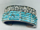 Hasteen Heavy 126 Gram Vintage Native American Navajo Sterling Silver Turquois Einlay Bracelet-Nativo Arts