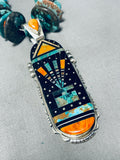 Kachina Inlay Native American Navajo Turquoise Sterling Silver Necklace-Nativo Arts