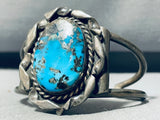 Twisted Coil Bezel!! Vintage Native American Navajo Morenci Turquoise Sterling Silver Bracelet-Nativo Arts