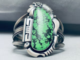 One Of The Best Ever Vintage Native American Navajo Green Turquoise Sterling Silver Bracelet-Nativo Arts