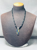 Intricate Vintage Native American Navajo Lapis Turquoise Sterlign Silver Necklace