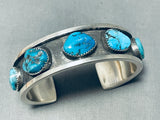Brilliant Native American Navajo Signed 7 Morenci Turquoise Sterling Silver Bracelet-Nativo Arts