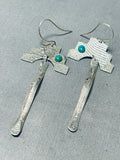 Native American Important Ojibway Royston Turquoise Sterling Silver Earrings-Nativo Arts