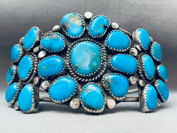 Important A & S Vintage Native American Navajo Turquoise Cluster Sterling Silver Bracelet-Nativo Arts