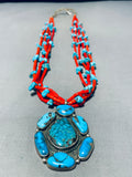 Massive Vintage Native American Navajo Bisbee Old Kingman Turquoise Sterling Silver Necklace-Nativo Arts