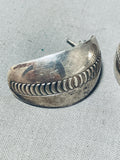 Timeless Vintage Native American Navajo Sterling Silver Convex Half Moon Earrings-Nativo Arts