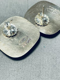 Striking Native American Navajo Pilot Mountain Turquoise Sterling Silver Earrings Signed-Nativo Arts