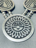 Native American Gasp! Vintage Navajo Sterling Silver Geomtric Squash Blossom Necklace-Nativo Arts