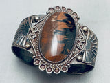 Early Heavy Vintage Native American Navajo Petridied Wood Sterling Silver Bracelet-Nativo Arts