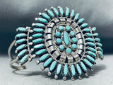 Nez Native American Navajo Family Vintage Turquoise Sterling Silver Needle Bracelet