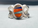 Signed Detailed Vintage Zuni Shell Opal Sterling Silver Ring-Nativo Arts
