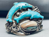 Important Dolphin Vintage Francisco Gomez Sterling Silver Turquoise Bracelet-Nativo Arts