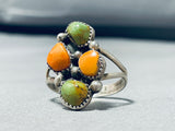 One Of A Kind Vintage Native American Navajo 2 Royston Turquoise 2 Spiny Sterling Silver Ring-Nativo Arts