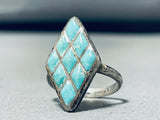 Brilliant Vintage Native American Zuni Blue Gem Turquoise Sterling Silver Ring-Nativo Arts