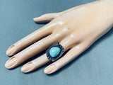 Green Blue Turquoise Patina Vintage Native American Navajo Sterling Silver Raindrop Ring
