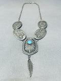One Of The Most Detailed Vintage Native American Navajo Turquoise Sterling Silver Necklace-Nativo Arts