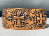 Ronnie Willie Native American Navajo Copper Cross Heart Bracelet-Nativo Arts