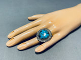 Remarkable Vintage Native American Navajo Spiderweb Turquoise Sterling Silver Ring-Nativo Arts