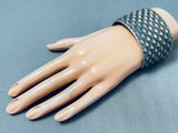 Diamond Precision Hand Stamped Vintage Native American Navajo Sterling Silver Bracelet
