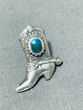 One Of A Kind Native American Navajo Carico Lake Turquoise Sterling Silver Cowboy Boot Tie Tack-Nativo Arts