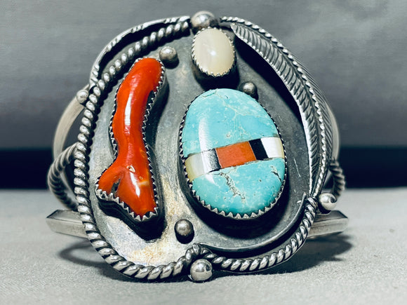 The Most Unique Benally Inlay Vintage Native American Navajo Turquoise Sterling Silver Bracelet-Nativo Arts