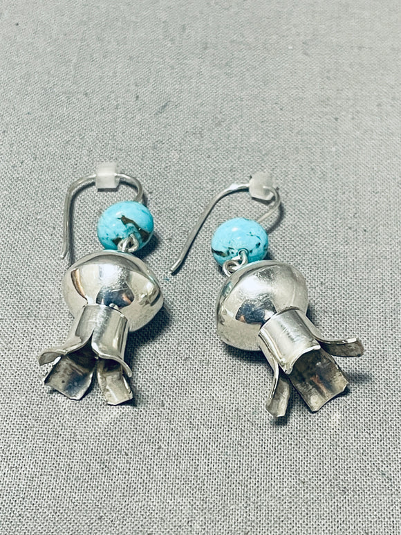 Unforgettable Native American Navajo Turquoise Sterling Silver Blossom Earrings-Nativo Arts