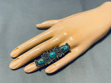 Superb Vintage Native American Navajo 3 Pilot Mountain Turquoise Sterling Silver Colossal Ring-Nativo Arts