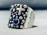One Of The Best Santo Domingo Lapis Sterling Silver Cross Ring-Nativo Arts