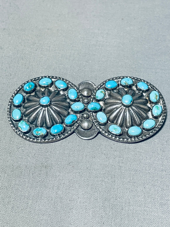 Elegant Vintage Native American Navajo Blue Gem Turquoise Sterling Silver Pin-Nativo Arts