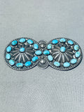 Elegant Vintage Native American Navajo Blue Gem Turquoise Sterling Silver Pin-Nativo Arts