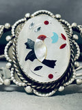Spectacular Vintage Native American Zuni Mother Of Pearl Sterling Silver Bracelet-Nativo Arts