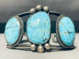 One Of The Best Vintage Native American Navajo Blue Diamond Turquoise Sterling Silver Bracelet-Nativo Arts